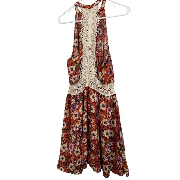 NWT Miss Me Floral Halter Blousen Dress Crochet Sz Large 6741 Spring Summer - Picture 6 of 14